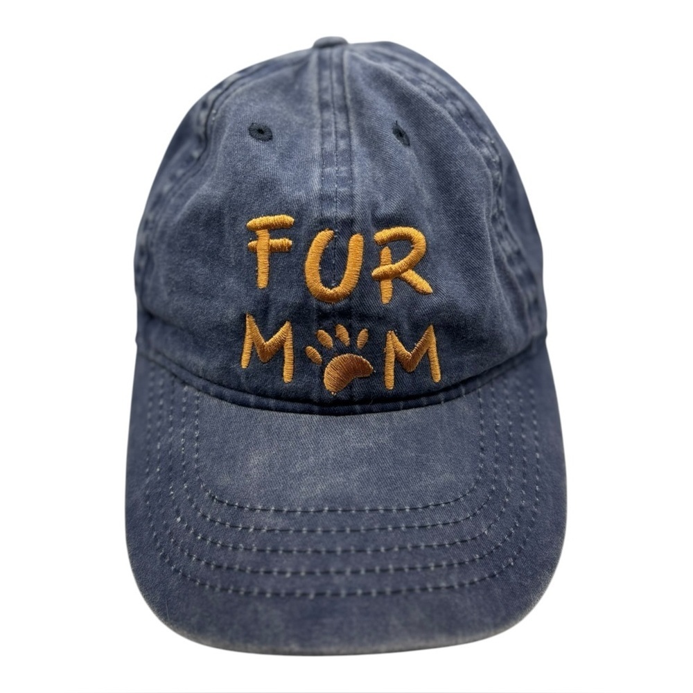 New “ Fur Mom” Vintage Blue Baseball Hat w/ Concealed Ponytail Hole Infinity Her